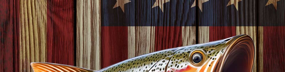 Rainbow Trout American Flag Cornhole Wrap Close up