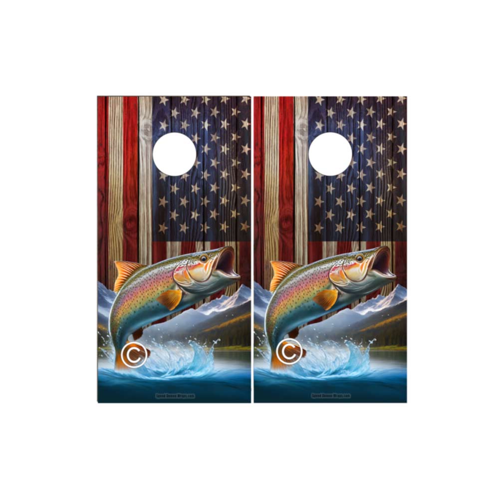 Rainbow Trout American Flag Cornhole Wraps