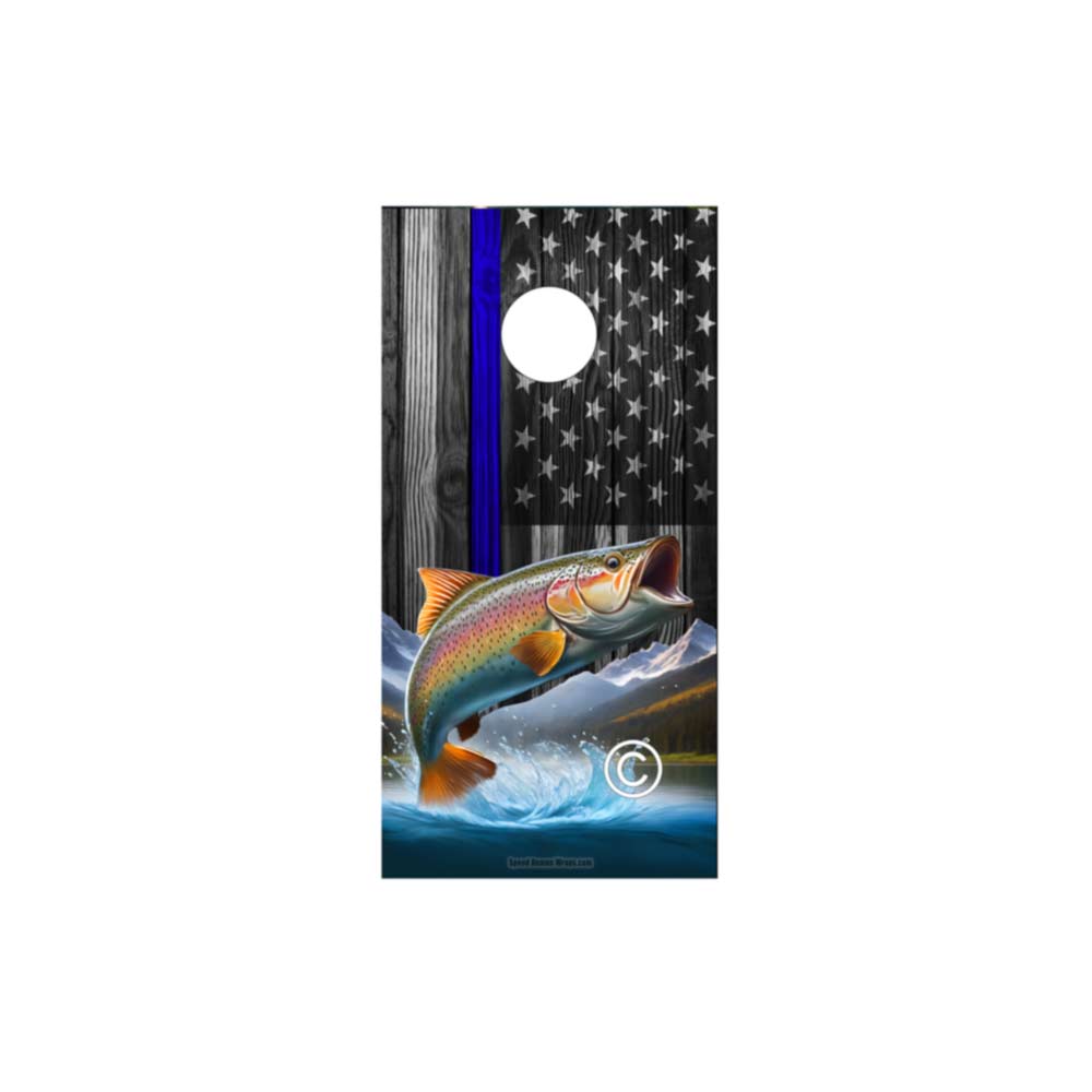 Rainbow Trout Blue Line American Flag Cornhole Wrap