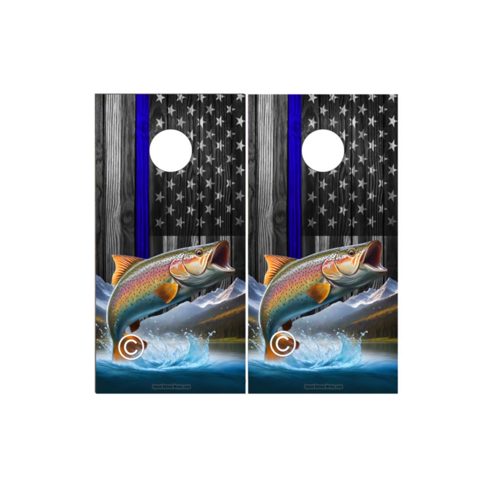 Rainbow Trout Blue Line American Flag Cornhole Wraps