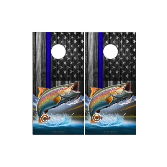 Rainbow Trout Blue Line American Flag Cornhole Wraps