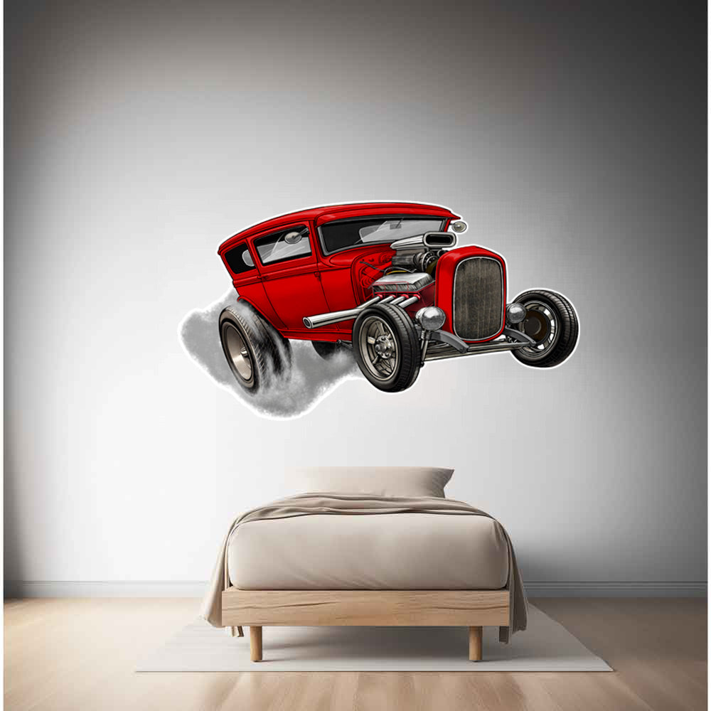 Child Driving 1929 Ford Sedan Tudor Wall Decals - Caricature Mural From Photo