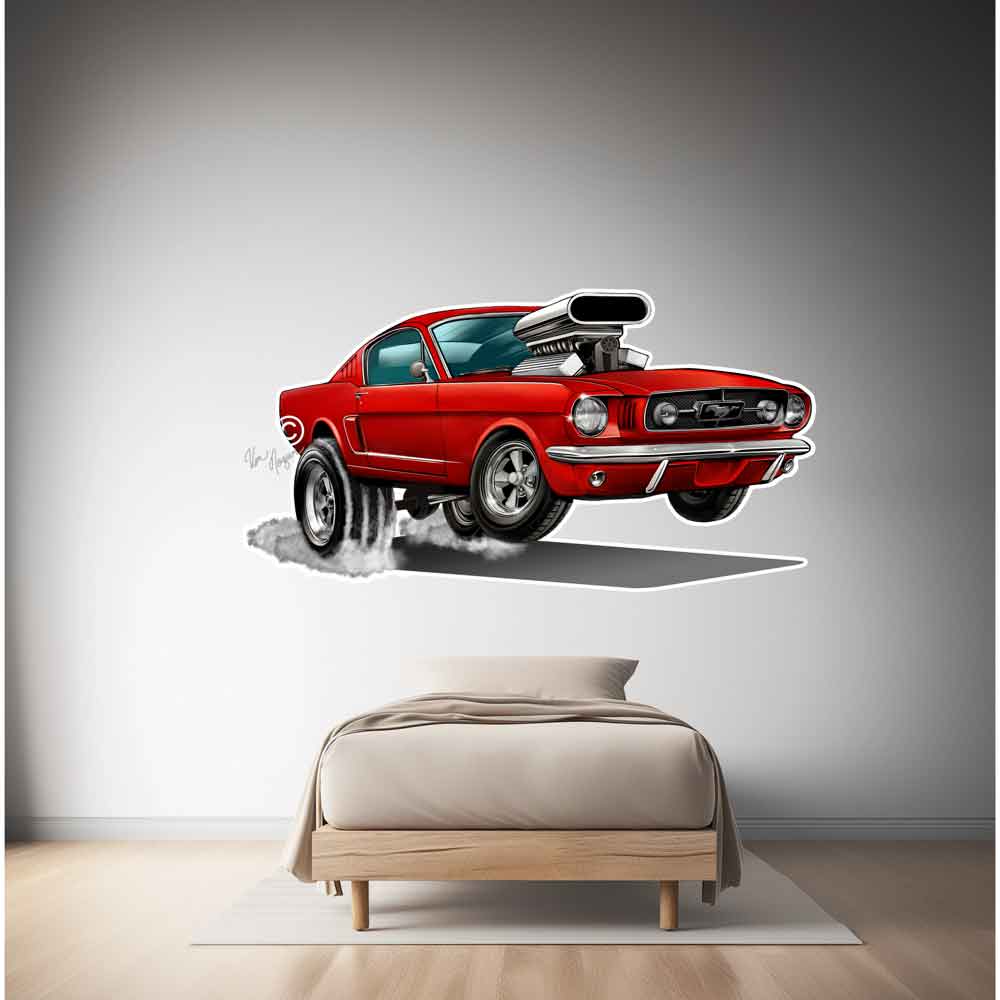 Mustang Car Caricature Wall Decals - Racing Caricature Mural From Photo