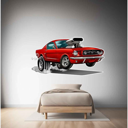 Mustang Car Caricature Wall Decals - Racing Caricature Mural From Photo