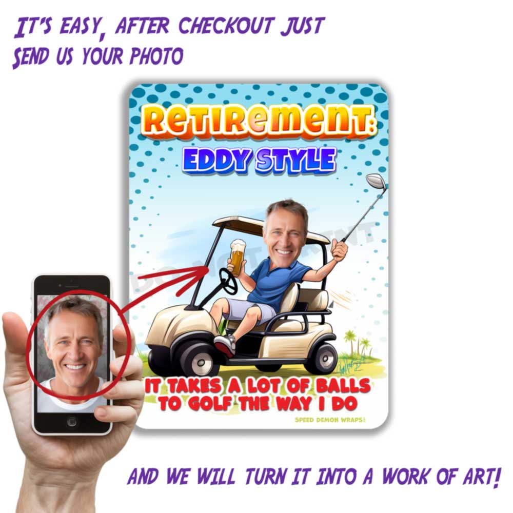 Retirement Golfing Caricature Metal Sign Lots of Balls