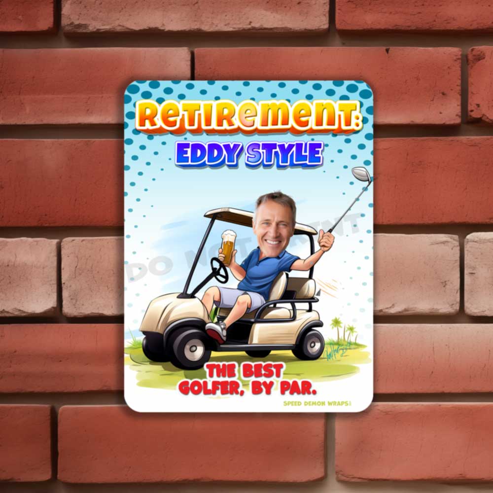 Retirement Golfing Caricature Metal Sign Best Instructor By Par
