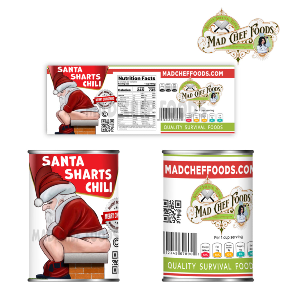 Santa Sharts Chili Funny Prank Soup Can Labels Gag Gift