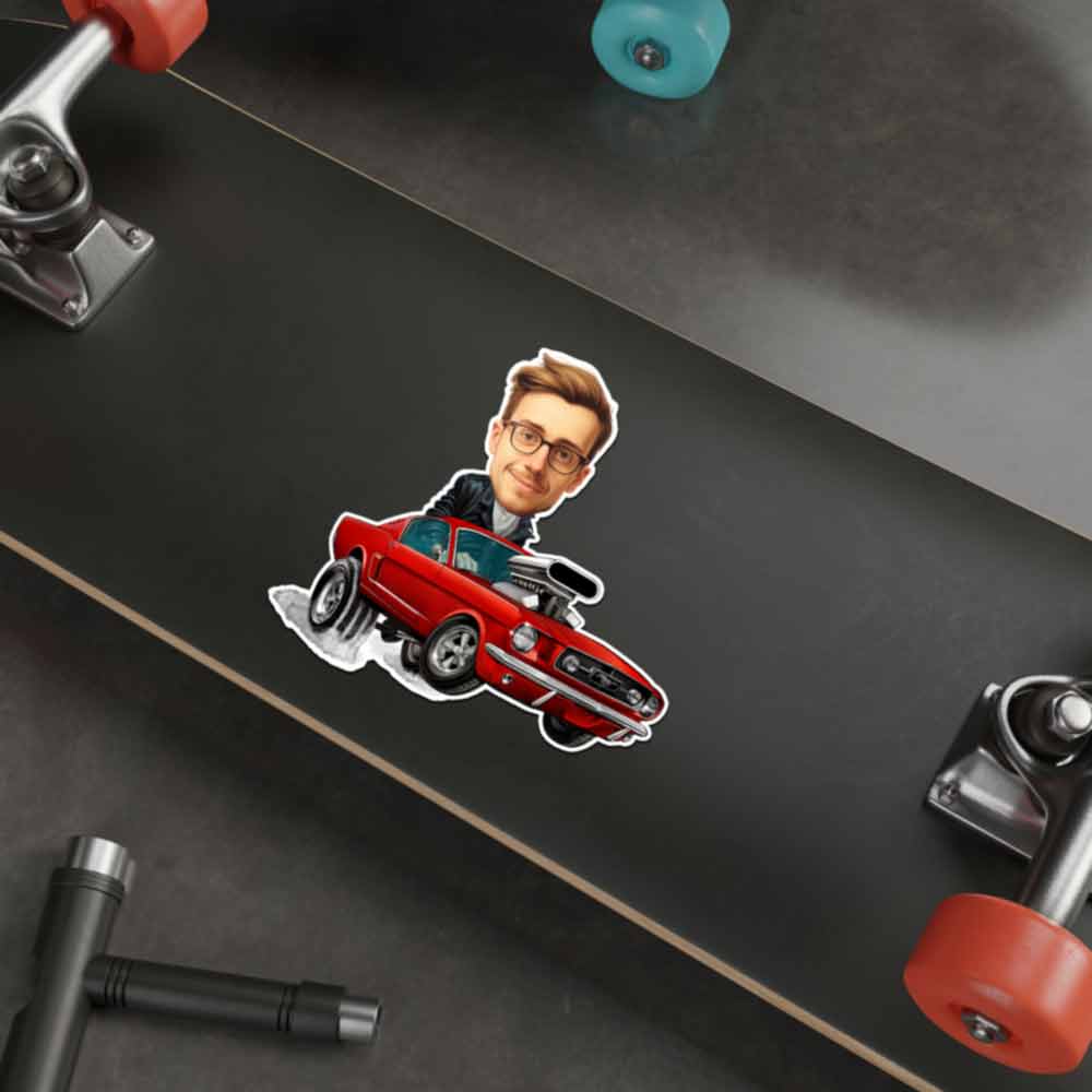 Personalized Mustang Car Caricature from Photo Muscle Car Sticker - 6 Pack