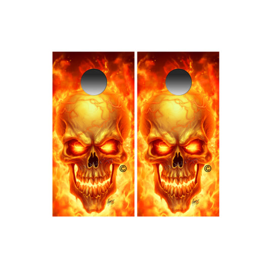 Flaming Skulls Cornhole Wraps Both