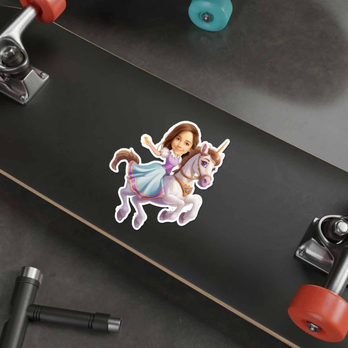 Personalized Child Riding a Unicorn Caricature from Photo Sticker - 6 Pack