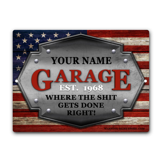 Personalized Garage Est. Custom Sign Metal Sign - 12" x 9" Man Cave Den Game Room Garage Classic Metal Sign- Backyard Sign