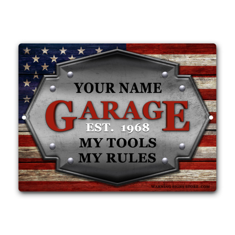 Personalized Garage Est. Custom Sign Metal Sign - 12" x 9" Man Cave Den Game Room Garage Classic Metal Sign- Backyard Sign