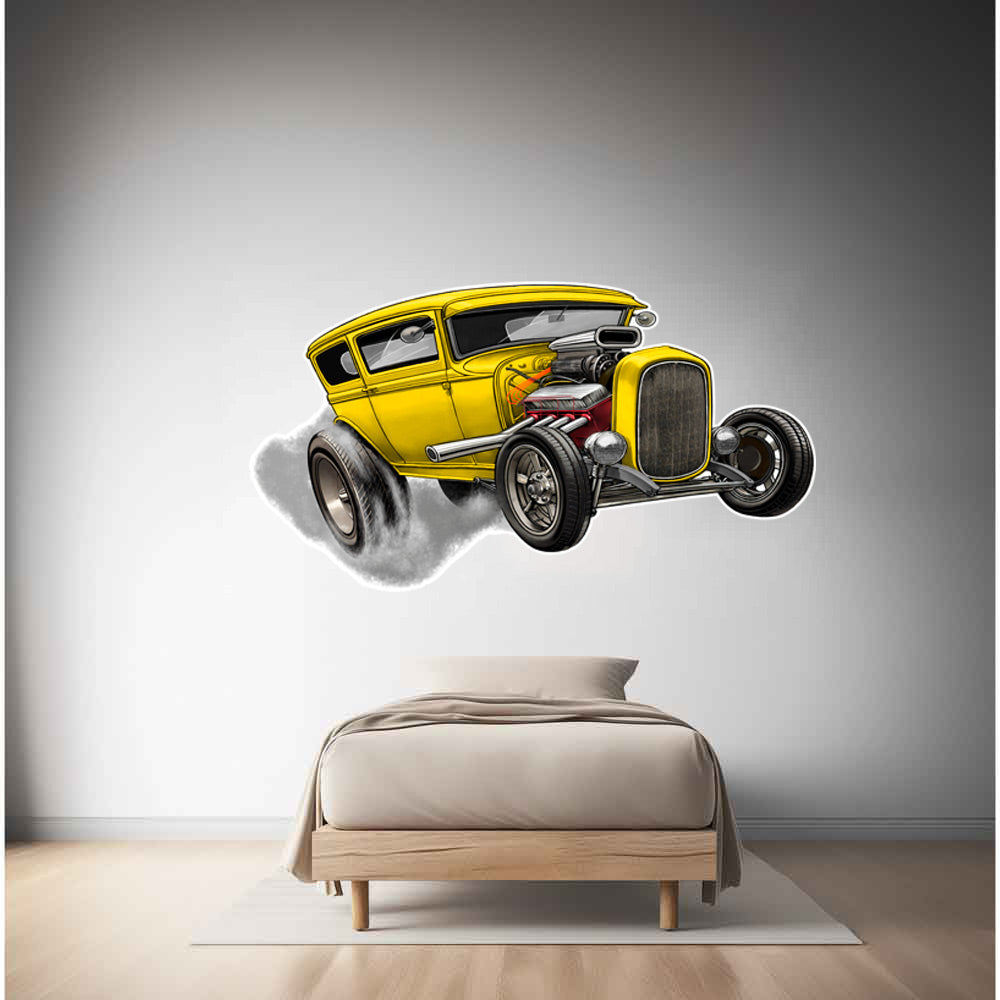 Child Driving 1929 Ford Sedan Tudor Wall Decals - Caricature Mural From Photo