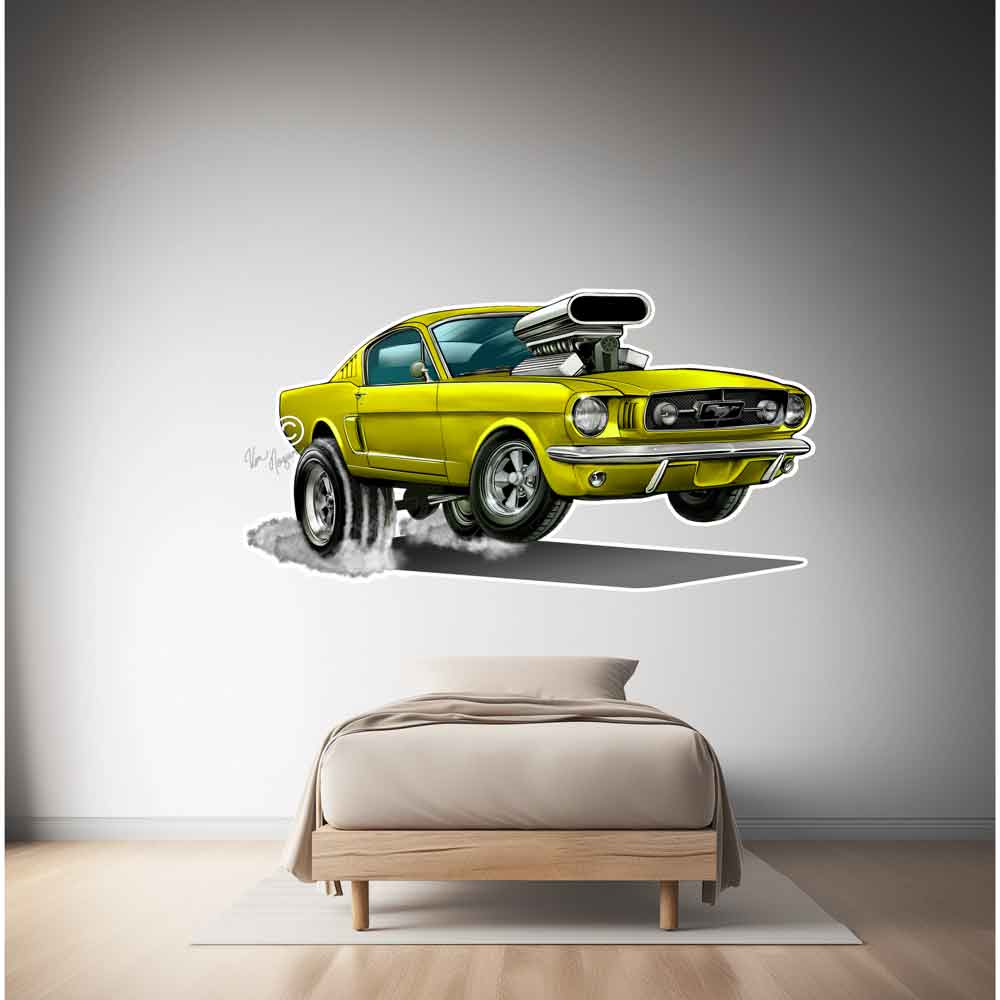 Mustang Car Caricature Wall Decals - Racing Caricature Mural From Photo