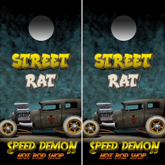 1929 Rat Rod Street Rat Cornhole Wraps Kustom Kulture Art