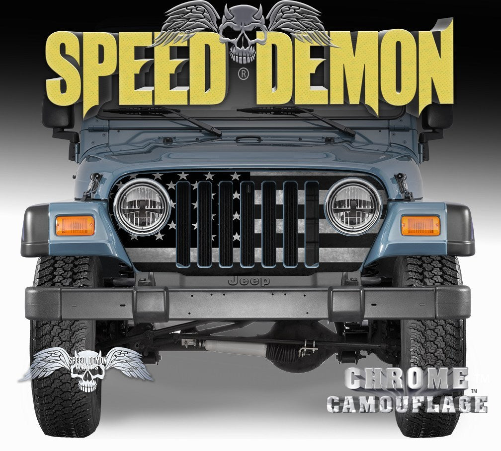 1997-2006 Jeep Grill Wraps American Flag Subdued - Speed Demon Wraps