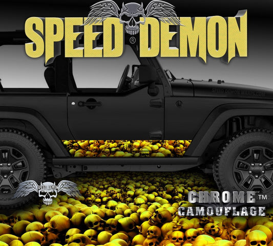 2007-2017 2 Door Jeep Wrangler Rocker Wrap SKULL CRUSHER Gold - Speed Demon Wraps