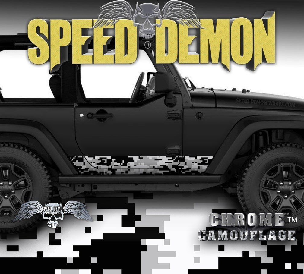 2007-2017 2 Door Jeep Wrangler Rocker Wrap Camo Digital Snow - Speed Demon Wraps