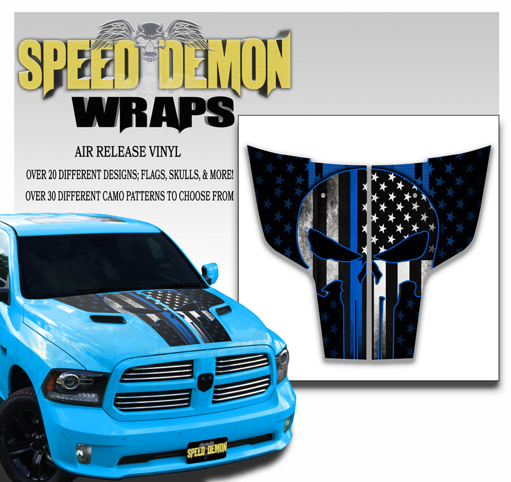 American Flag Dodge Ram Hood Stripes 2009-2017 Blue Line