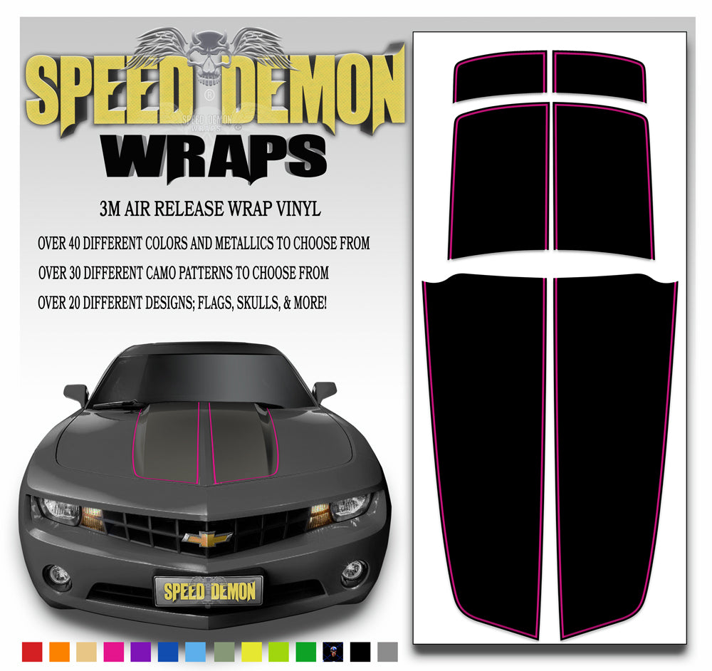 Black Camaro Racing Stripes with Pink Pinstripe