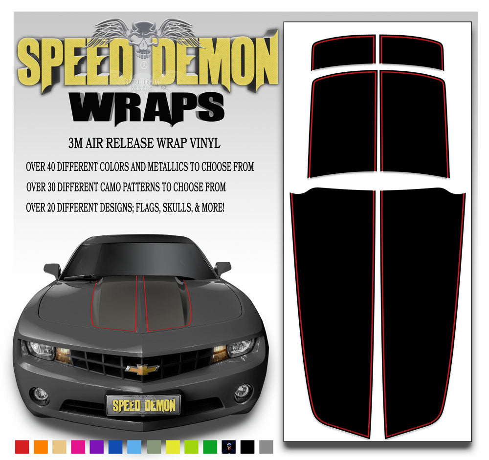 Black Camaro Stripes with Red Pinstripe