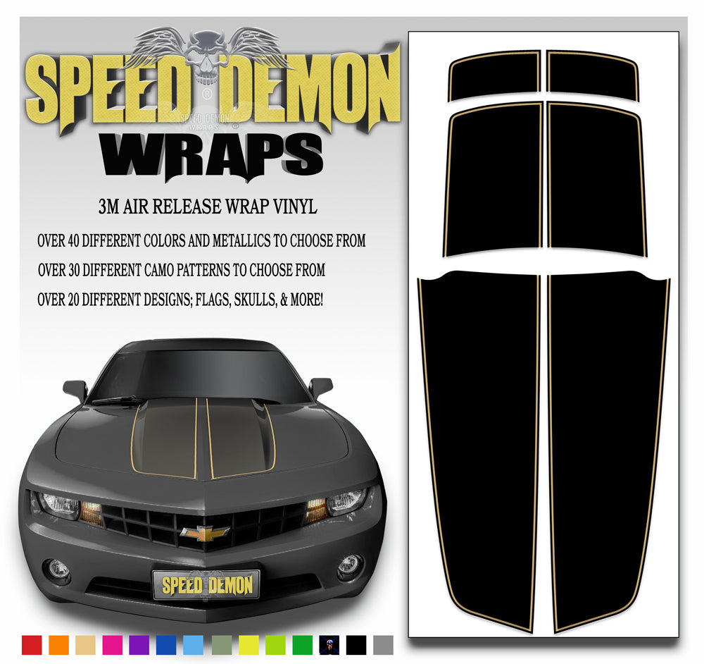 Black Camaro Racing Stripes with Tan Pinstripe