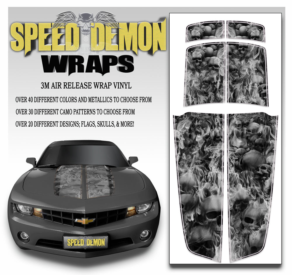 Black White Camaro Stripes Flaming Skulls