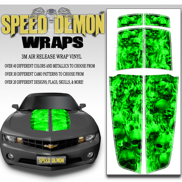 Camaro Racing Stripes FLAMING SKULLS GREEN 2010-2015