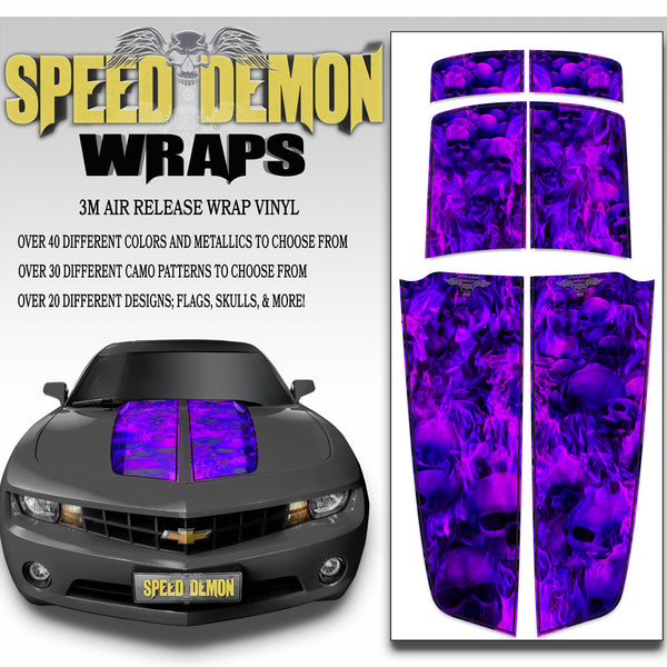 Camaro Racing Stripes FLAMING SKULLS Purplish Blue w/ Black Pinstripes 2010-2015