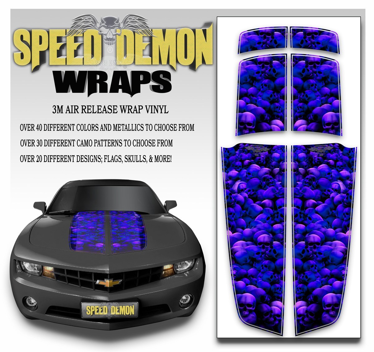 Camaro Racing Stripes UNHALLOWED GROUND SKULLS Blue Purple Hue 2010-2015 - Speed Demon Wraps