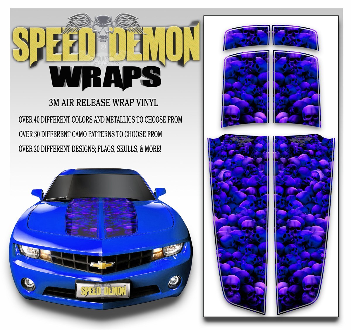 Camaro Racing Stripes UNHALLOWED GROUND SKULLS Blue Purple Hue 2010-2015 - Speed Demon Wraps