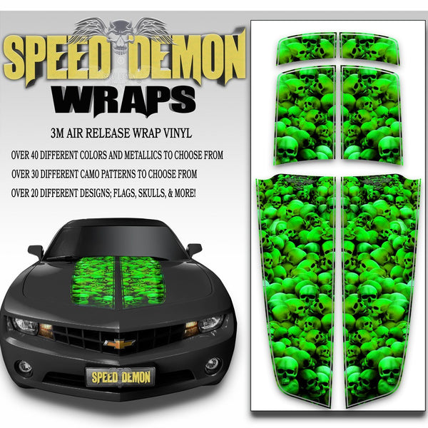 Camaro Racing Stripes SKULLS Bright Green 2010-2015 UNHALLOWED GROUND - Speed Demon Wraps