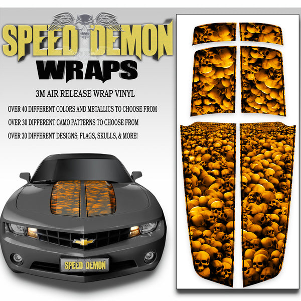 2010-2015 Orange Skull Camaro Stripes W Black Pinstripe