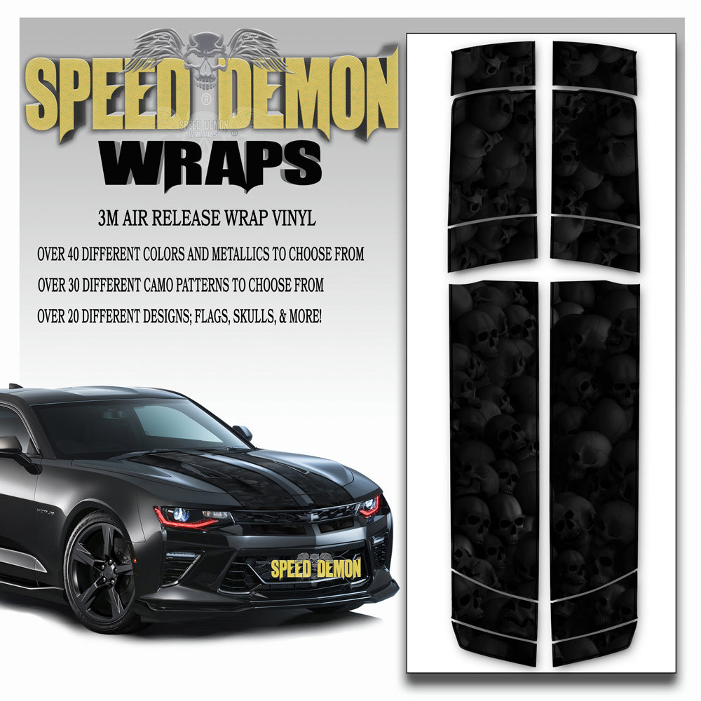 Camaro Stripes Ghosted Skulls with Black Pinstripe 2016-2017-2018 V8
