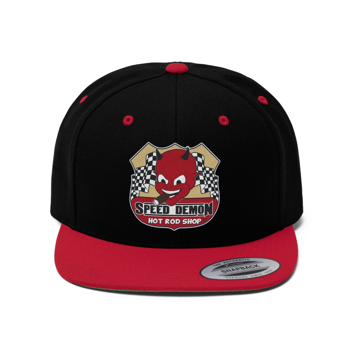 Speed Demon Hot Rod Shop Embordered Flat Bill Hat