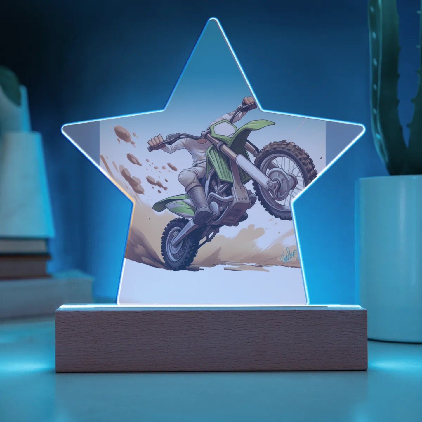 Child Riding a Dirt Bike Caricature From Photo Acrylic Star Plaque