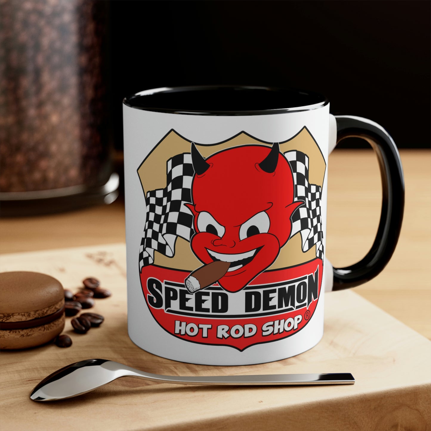 Speed Demon Hot Rod Shop Logo Accent Coffee Mug, 11oz