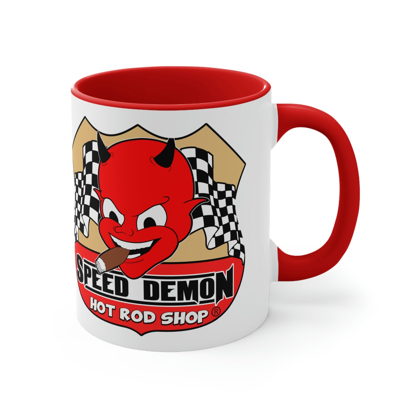 Speed Demon Hot Rod Shop Logo Accent Coffee Mug, 11oz