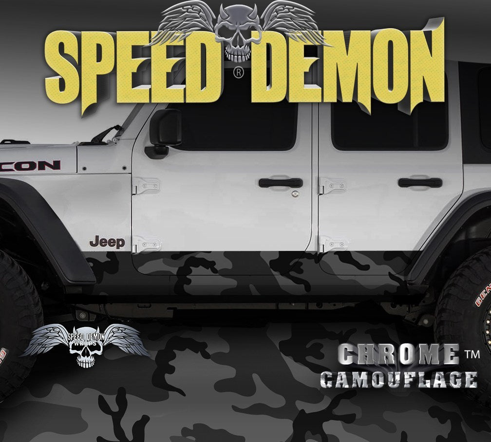 2007-2017 4 Door Jeep Wrangler Rocker Wraps Camouflage Black Urban Camo - Speed Demon Wraps