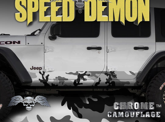 2007-2017 4 Door Jeep Wrangler Rocker Wraps Camouflage Snow Urban Camo - Speed Demon Wraps