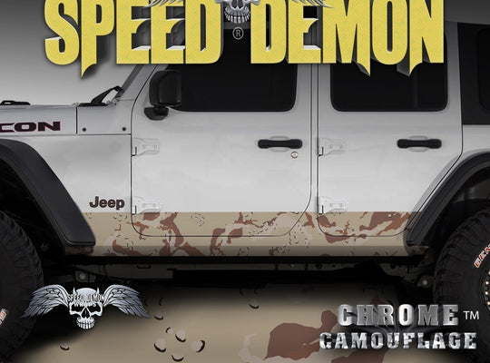 2007-2017 4 Door Jeep Wrangler Rocker Wraps Camouflage Desert Camo - Speed Demon Wraps