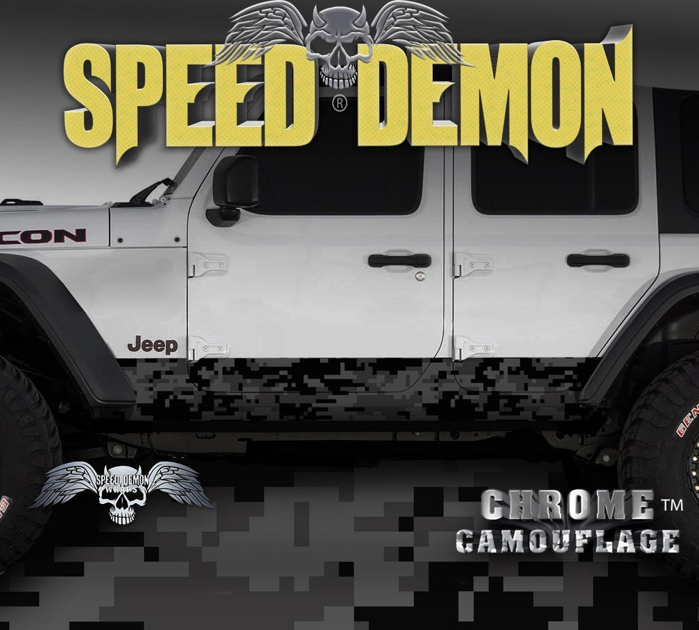 2007-2017 4 Door Jeep Wrangler Rocker Wraps Camouflage Light Black Digital Camo - Speed Demon Wraps
