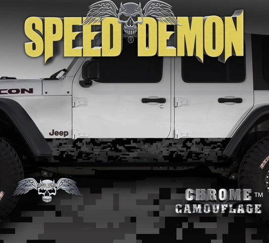 2007-2017 4 Door Jeep Wrangler Rocker Wraps Camouflage Light Black Digital Camo - Speed Demon Wraps