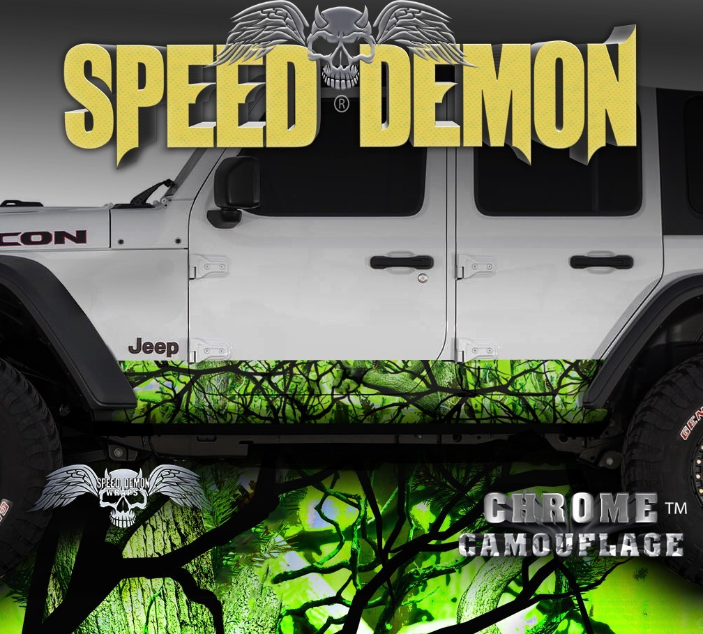 2007-2017 4 Door Jeep Wrangler Rocker Wraps Camouflage Zombie Bile Camo - Speed Demon Wraps