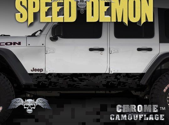 2007-2017 4 Door Jeep Wrangler Rocker Wraps Camouflage Black Digital Camo - Speed Demon Wraps