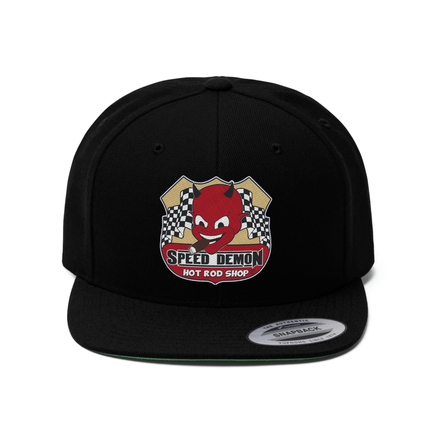 Speed Demon Hot Rod Shop Embordered Flat Bill Hat