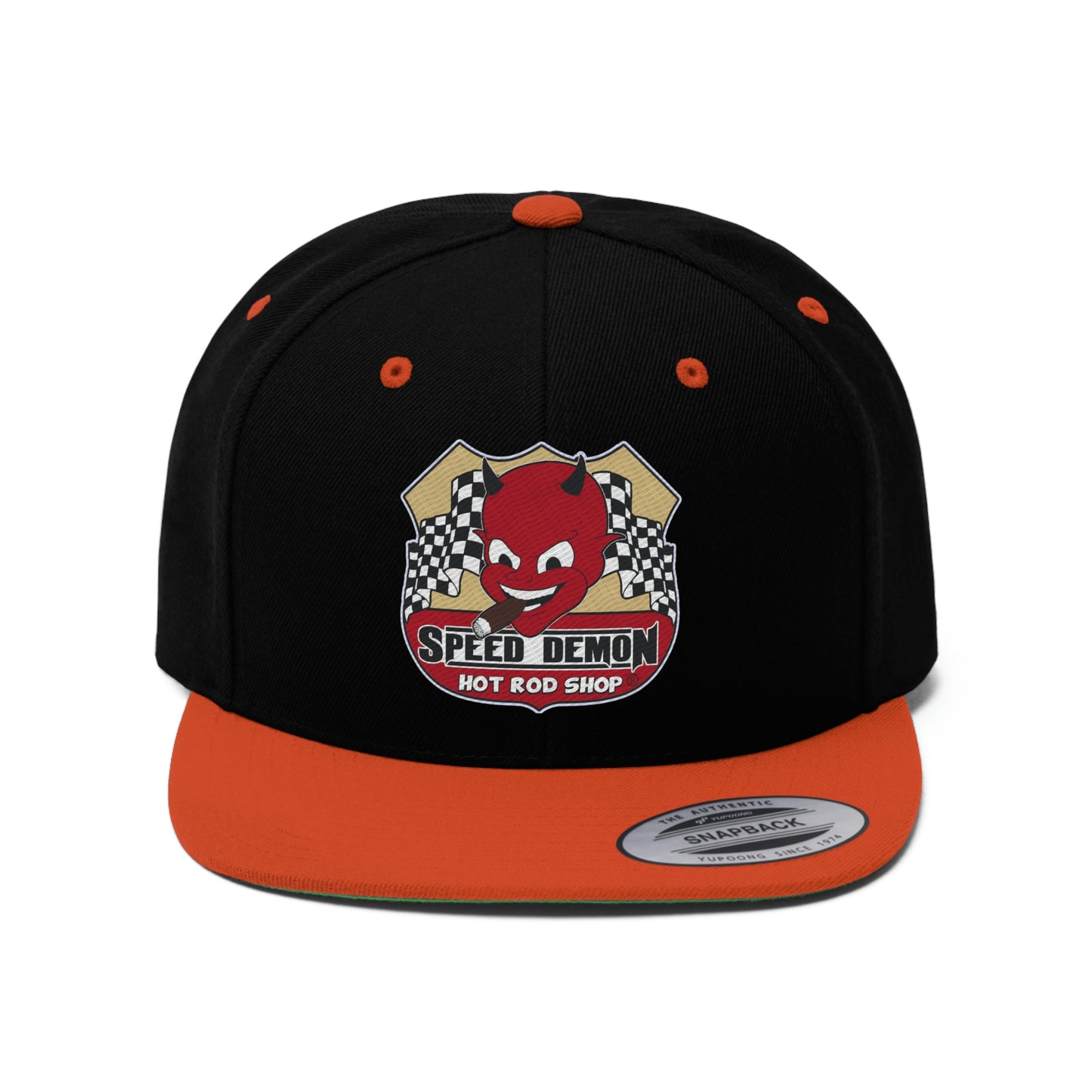 Speed Demon Hot Rod Shop Embordered Flat Bill Hat