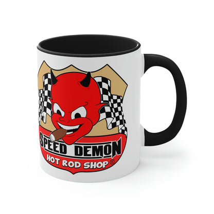 Speed Demon Hot Rod Shop Logo Accent Coffee Mug, 11oz