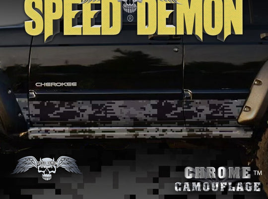 1993-2008 Jeep Cherokee Rocker Panel Wraps Camouflage LT Black Digital Camo - Speed Demon Wraps