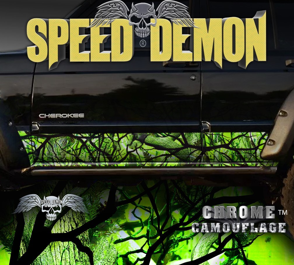 1993-2008 Jeep Cherokee Rocker Panel Wraps Camouflage Zombie Bile Camo - Speed Demon Wraps